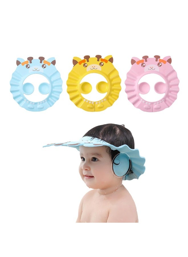 JZS Baby Shower Cap, 3 Pack Adjustable Bath Visor for Toddlers Shampoo Cap Shower Protection Hat Bath Shield Visor Hat, Eyes and Ears Head Protection for Kids - Image 1