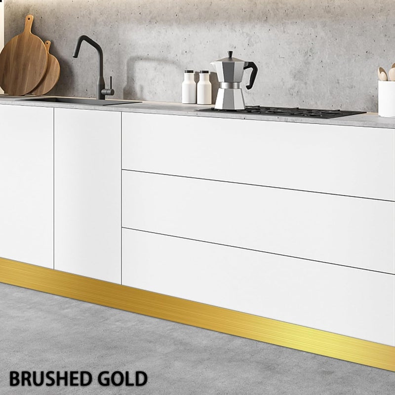 Coengwui Stainless Steel Kick Plate, Peel and Stick Kickplate Base Cover, Baseboard Molding Trim for Wall, Door, Kitchen Cupboard, Dishwasher Toe - Anti-Scratch Protection (9.8ft x 3.9in, Brushed Gold) - Image 4