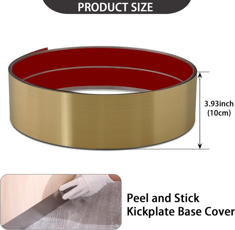 Coengwui Stainless Steel Kick Plate, Peel and Stick Kickplate Base Cover, Baseboard Molding Trim for Wall, Door, Kitchen Cupboard, Dishwasher Toe - Anti-Scratch Protection (9.8ft x 3.9in, Brushed Gold) - Image 5