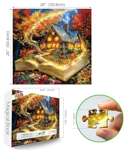 MINIWAN Magical Open Book Autumn Cottage 500 Piece Jigsaw Puzzle for Adults Fantasy Fall Cabin Glowing Tree Jigsaw Puzzle Gift for Book Autumn Lovers 20x20 Inches - Image 5