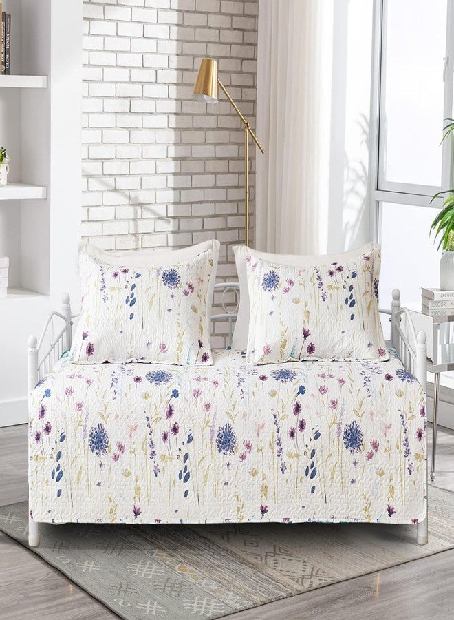 Jarson 3 Piece Floral Daybed Cover Set Twin Purple White Flower Quilted Bedding Sets Double Side Cozy Sofa Daybed Cover with 2 Shams - Image 1