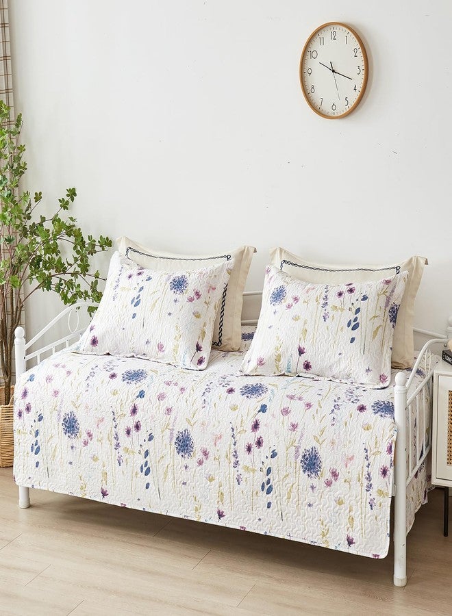 Jarson 3 Piece Floral Daybed Cover Set Twin Purple White Flower Quilted Bedding Sets Double Side Cozy Sofa Daybed Cover with 2 Shams - Image 2