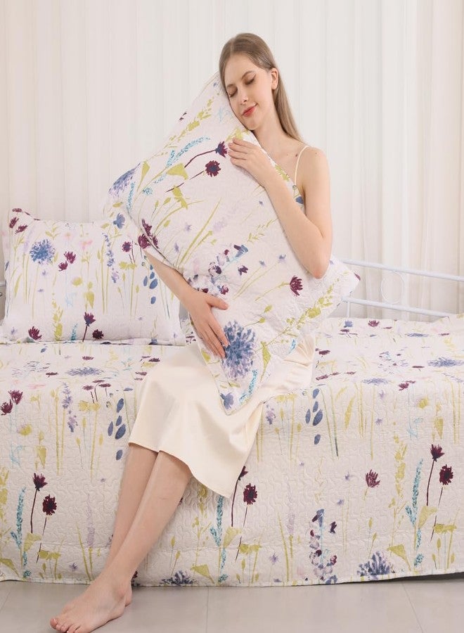 Jarson 3 Piece Floral Daybed Cover Set Twin Purple White Flower Quilted Bedding Sets Double Side Cozy Sofa Daybed Cover with 2 Shams - Image 3