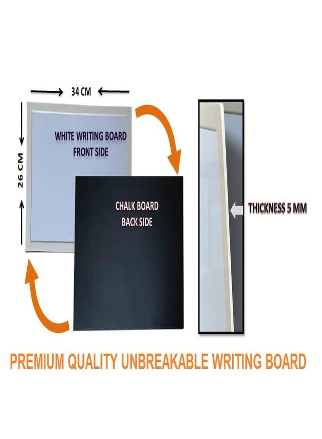 MD Ultra Slim Double Sided Lightweight Unbreakable Writing Board (White and Chalk Black Writing Board for Kids 34 x 26 cm) - Image 2