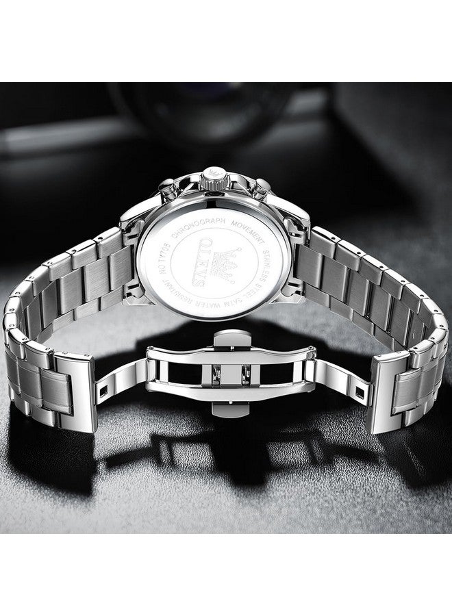 OLEVS Watch for Men Analog Quartz Chronograph Watches Stainless Steel Dress Calendar Waterproof Easy Reader Wrist Watch Silver Black - Image 5