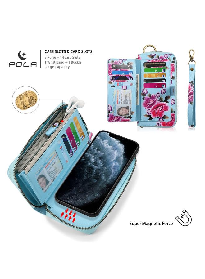 Zaboon Case For iPhone 11 POLA Flower Multi-functional Zipper Wallet Leather Phone Case - Image 5