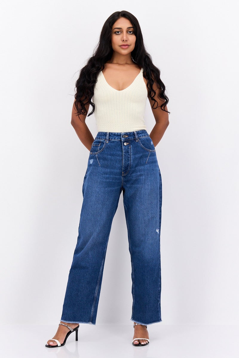 ESPRIT Women Dad Fit Washed No Stretch Jeans, Blue - Image 4