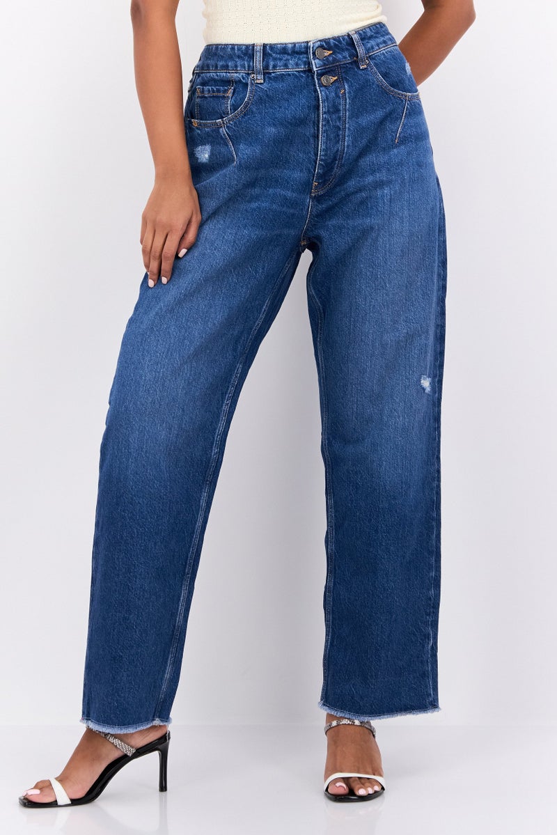 ESPRIT Women Dad Fit Washed No Stretch Jeans, Blue - Image 1