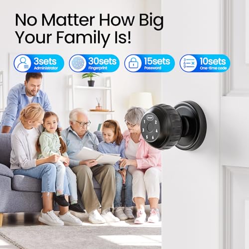 TDCHINGES Fingerprint Smart Door Knob with Keypad Lock 4 in 1 Indoor Biometric Door Knobs Room Thumb Print Door Locks for Bedroom, Key/App Control Black Entry Door Lock for Front Door, Home House Door Hardware - Image 5