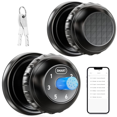 TDCHINGES Fingerprint Smart Door Knob with Keypad Lock 4 in 1 Indoor Biometric Door Knobs Room Thumb Print Door Locks for Bedroom, Key/App Control Black Entry Door Lock for Front Door, Home House Door Hardware - Image 1