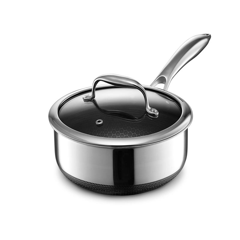 HexClad HexClad Hybrid Nonstick 2Quart Saucepan with Tempered Glass Lid StayCool Handle DishwasherFriendly OvenSafe Up to 900F InductionReady Compatible with All Cooktops 
