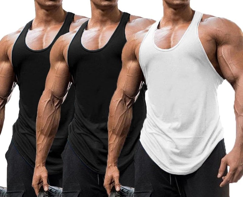 THE BLAZZE Men's Tank Tops Muscle Gym Bodybuilding Vest Fitness Workout Train Stringers L2629 0001 (XS, BLK_BLK_WHT) - Image 5