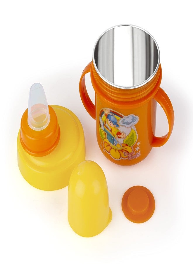 Nabhya Hippo Stainless Steel Baby Spout Sipper Cup for Kids Age 3 Months to 18 Months 250 ML (Orange - 250 ML) - Image 1