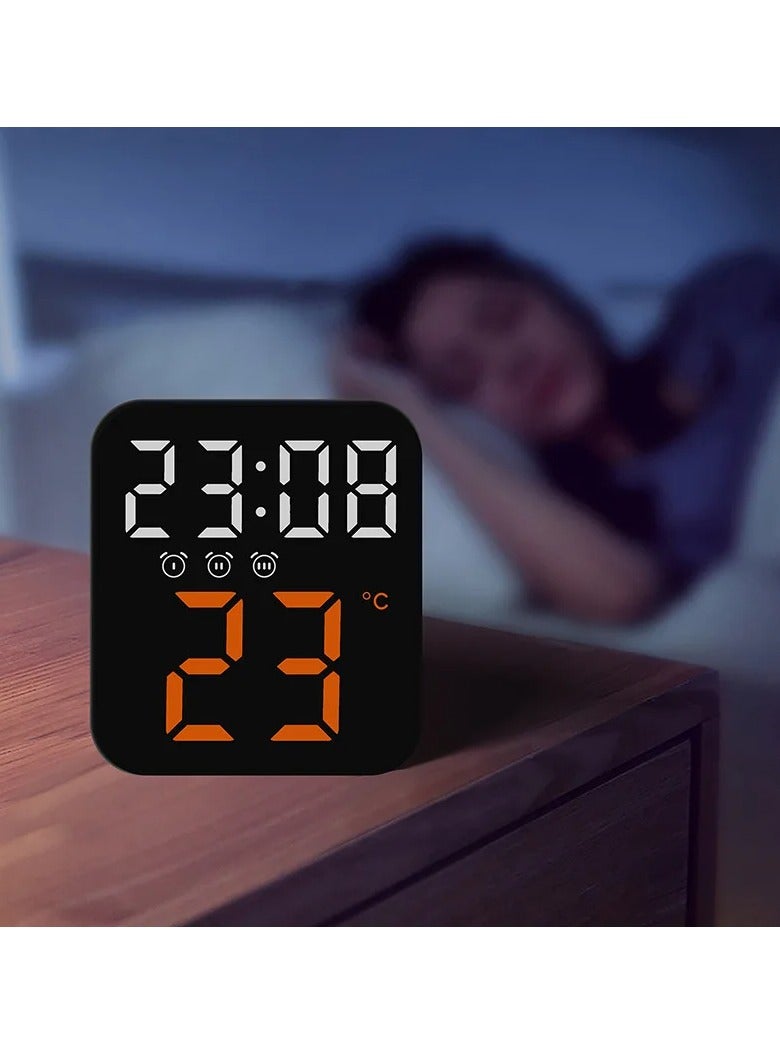 AROAQ LED Digital Alarm Clock, Voice Control Alarm Clock With Temperature Time Date Display, Super Silent 2 Levels Adjustable Brightness Multifunction Bedside Clock For Home Office Decor, (Orange) - Image 3