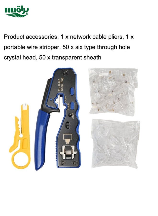 BURAQ - Rj45 8P Through-hole Crystal Head Connector Jacket Network Tool Stripping Wire Cable Pliers Set(Blue) - Image 1