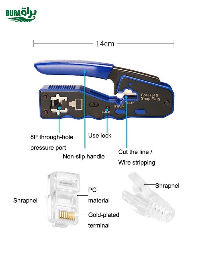 BURAQ - Rj45 8P Through-hole Crystal Head Connector Jacket Network Tool Stripping Wire Cable Pliers Set(Blue) - Image 1