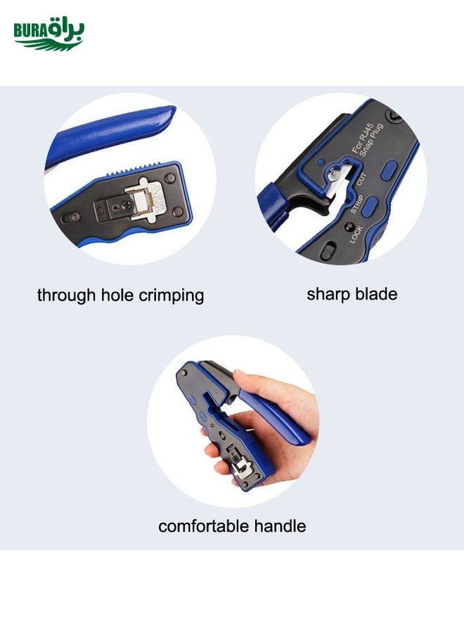 BURAQ - Rj45 8P Through-hole Crystal Head Connector Jacket Network Tool Stripping Wire Cable Pliers Set(Blue) - Image 1