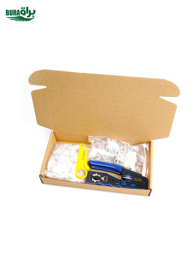 BURAQ - Rj45 8P Through-hole Crystal Head Connector Jacket Network Tool Stripping Wire Cable Pliers Set(Blue) - Image 1