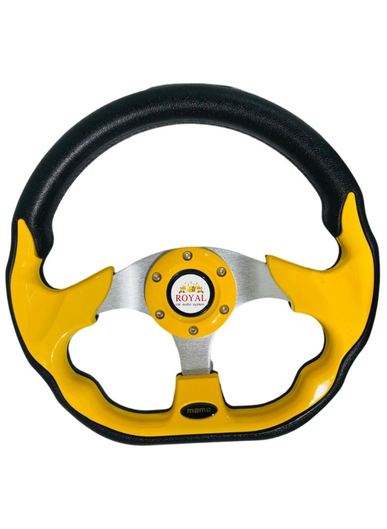 ROYAL - Universal Racing Steering Wheel for Car, "D" Shaped Horn Race Tuning Style Sport MOMO Steering Wheel for Race/Rally/Motorsport/Car Sim Driving (DYT-5324) (Yellow) - Image 1