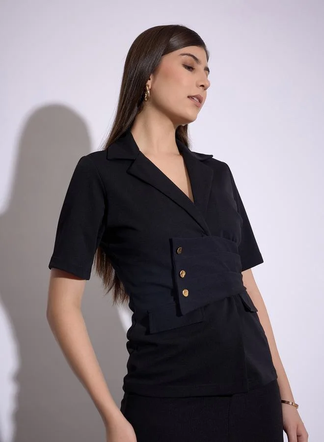 SASSAFRAS Notch Lapel Pleated Detail Top & Front Slit Midi Skirt Co-Ord by Styli