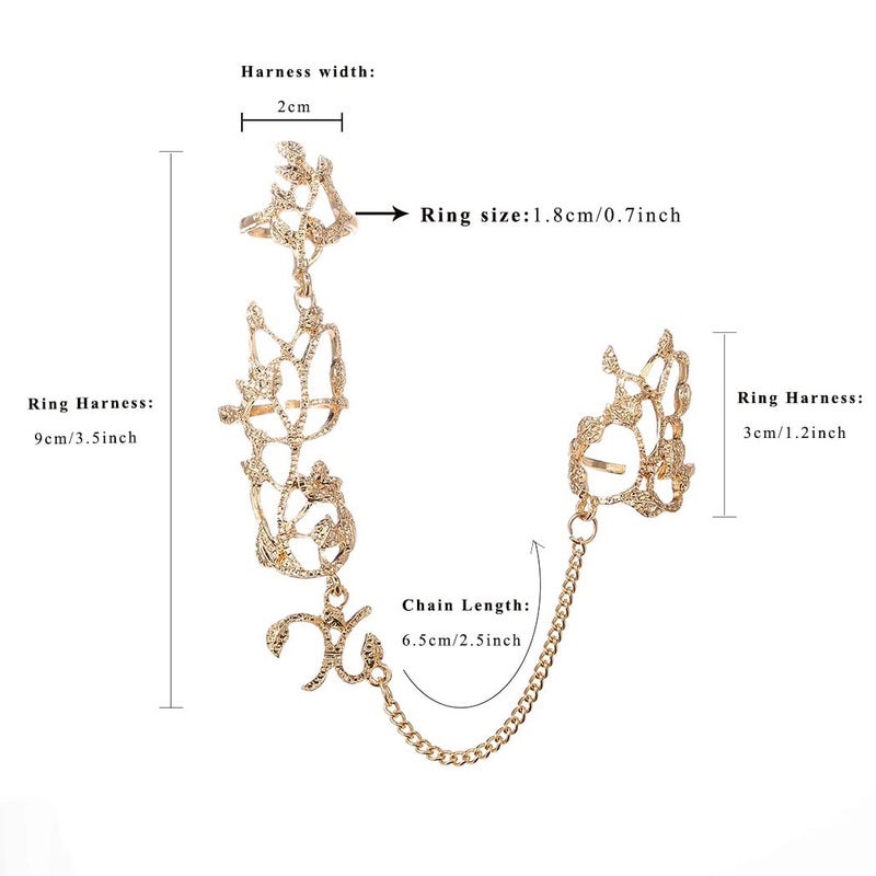 Yalice Charm Leaf Full Finger Ring Bracelets Dainty Knuckle Open Ring Harness Hand Chains Adjustable Statement Rings Jewelry for Women Gift (Gold) - Image 2