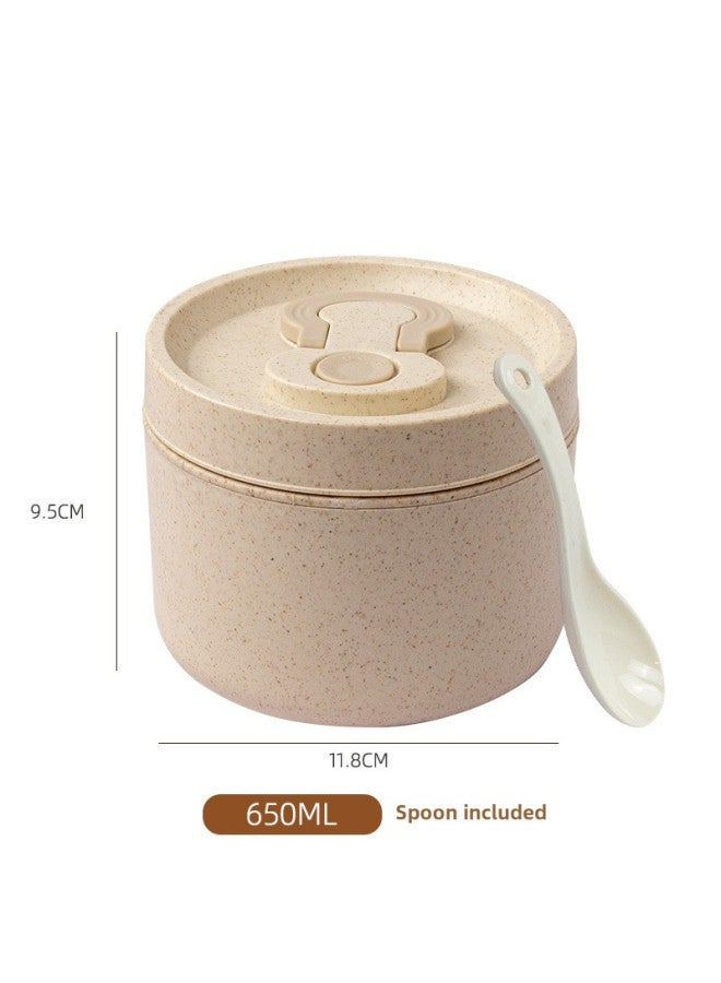 Daily Use Lunch Box/preservation Box Rice Box Durable Plastic Food Storage Container Leak-proof Seal Easy-carry Handle-Specifications:Large Round Beige  - Image 1