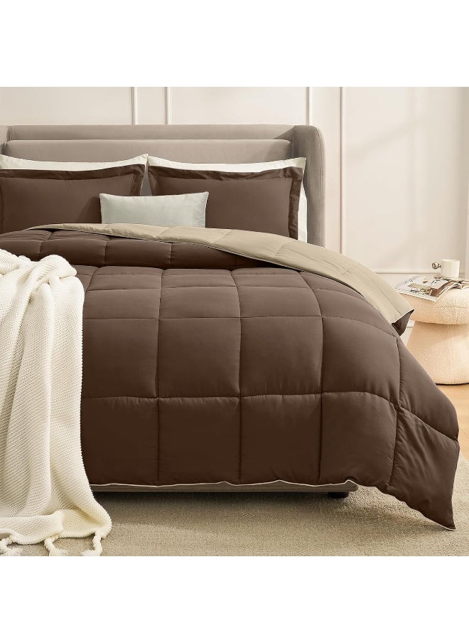 Generic Homelike Moment Lightweight Comforter Set California King Reversible All Season Down Alternative Bed Comforter Set Summer Blanket 3 Piece - 1 Comforter 2 Pillow Shams Cal King Size Brown / Beige  - Image 1