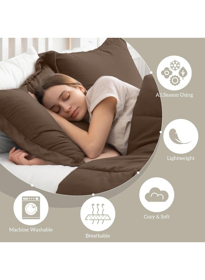 Generic Homelike Moment Lightweight Comforter Set California King Reversible All Season Down Alternative Bed Comforter Set Summer Blanket 3 Piece - 1 Comforter 2 Pillow Shams Cal King Size Brown / Beige  - Image 4