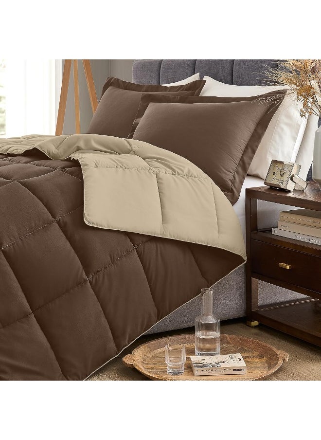 Generic Homelike Moment Lightweight Comforter Set California King Reversible All Season Down Alternative Bed Comforter Set Summer Blanket 3 Piece - 1 Comforter 2 Pillow Shams Cal King Size Brown / Beige  - Image 2