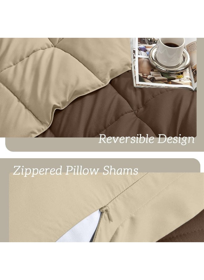 Generic Homelike Moment Lightweight Comforter Set California King Reversible All Season Down Alternative Bed Comforter Set Summer Blanket 3 Piece - 1 Comforter 2 Pillow Shams Cal King Size Brown / Beige  - Image 3