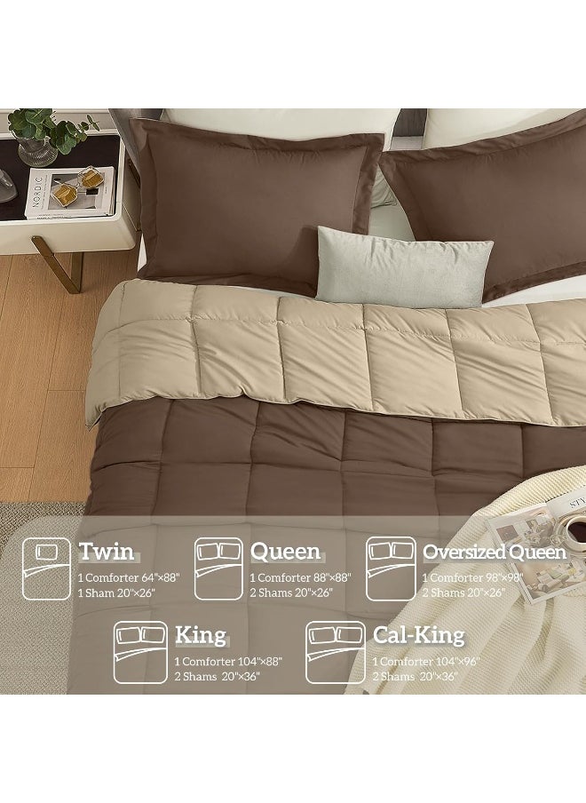 Generic Homelike Moment Lightweight Comforter Set California King Reversible All Season Down Alternative Bed Comforter Set Summer Blanket 3 Piece - 1 Comforter 2 Pillow Shams Cal King Size Brown / Beige  - Image 5