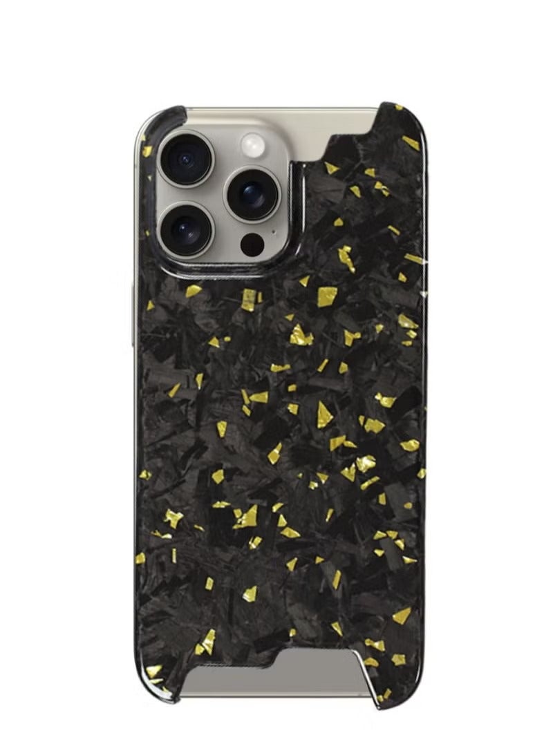 2025 Magnetic 100% Real Carbon Fiber Slim Dry Hard Pc Phone Cover Carbon Fiber Phone Case iPhone 15 pro ( Gold ) - Image 4