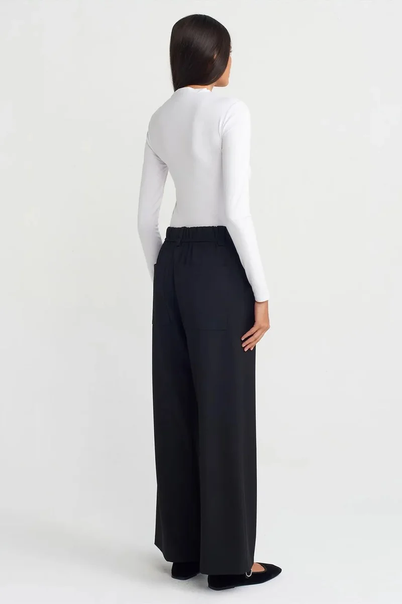 Dilvin Black DILVIN Wide-leg Woven Trousers With Elastic Drawstring Waist for Women | Best Price UAE
