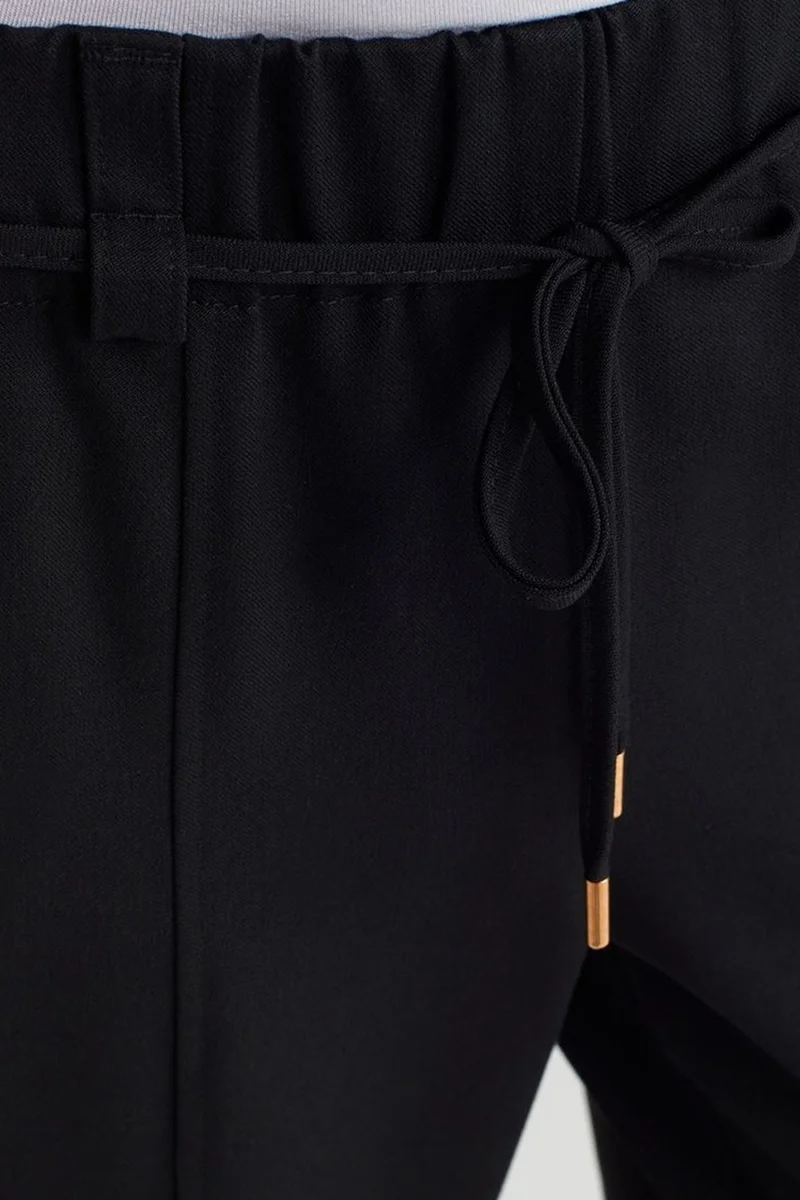 Dilvin Black DILVIN Wide-leg Woven Trousers With Elastic Drawstring Waist for Women | Best Price UAE