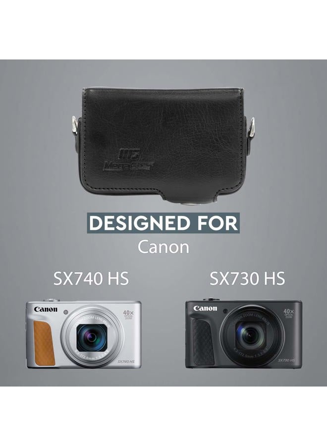 MegaGear Leather Camera Case with Strap Compatible with Canon PowerShot SX740 HS, SX730 HS, Black - Image 5