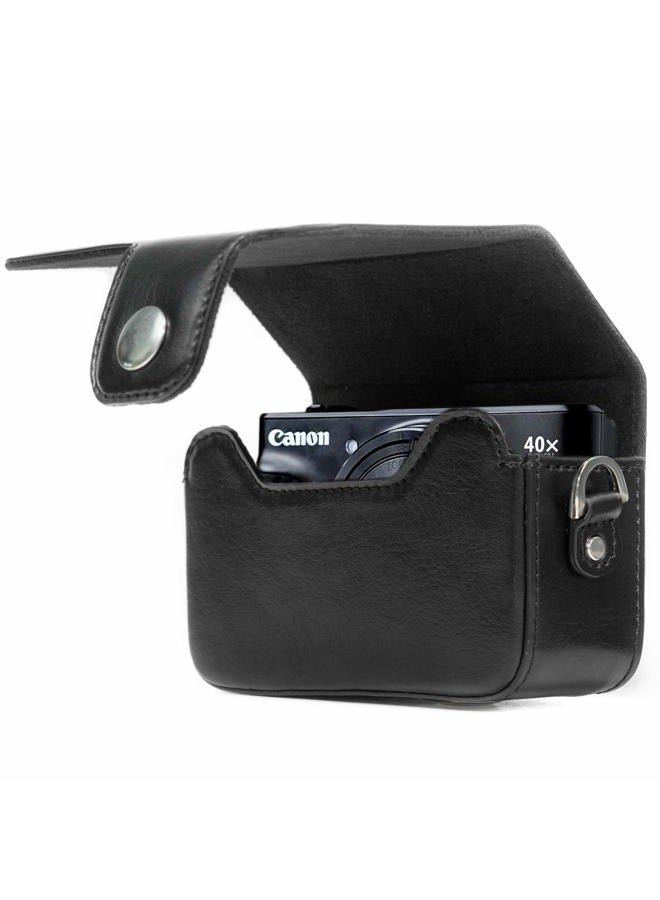 MegaGear Leather Camera Case with Strap Compatible with Canon PowerShot SX740 HS, SX730 HS, Black - Image 4