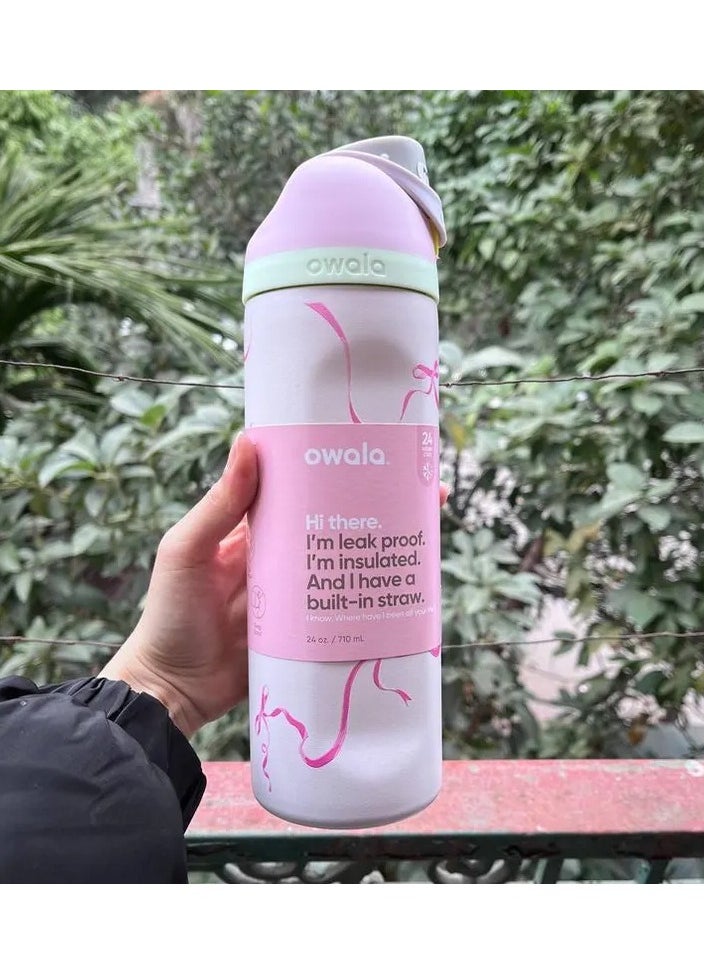 Owala - 24 Oz. Owala FreeSip Stainless Steel Water Bottle in Pink ribbon - Image 1