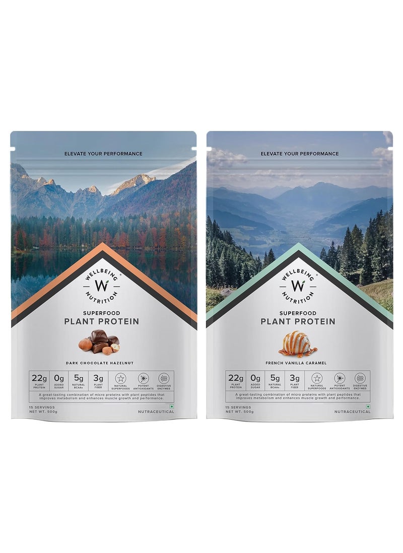 WELLBEING NUTRITION Super Food Plant Protein Combo, Dark Chocoalate Hazelnut And French Vanilla Caramel Flavor  - Image 1