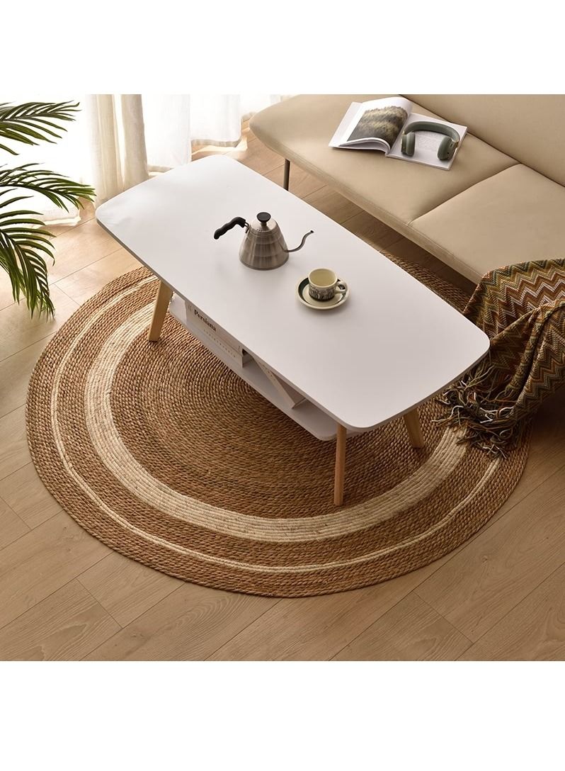 LINGWEI Natural Round Jute Rug Carpet with White Line Handmade Braided Jute Carpet For Living Room Bedroom Handwooven Seagrass - Image 2