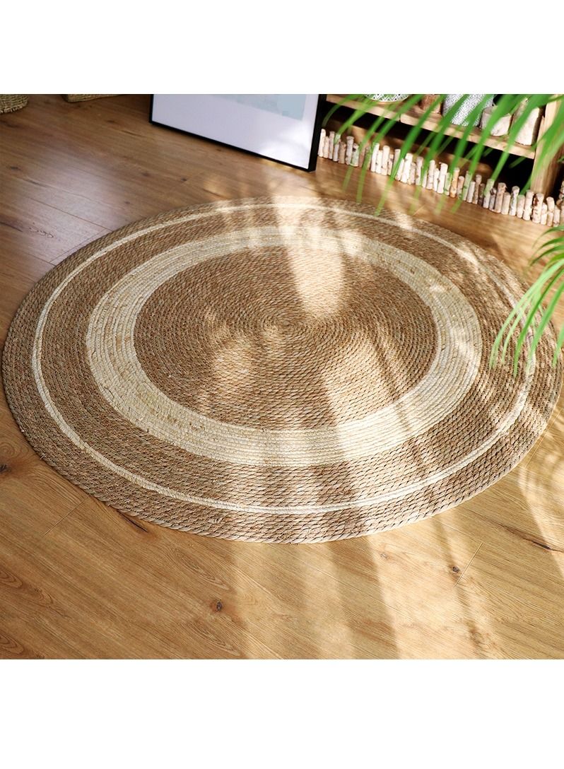 LINGWEI Natural Round Jute Rug Carpet with White Line Handmade Braided Jute Carpet For Living Room Bedroom Handwooven Seagrass - Image 3