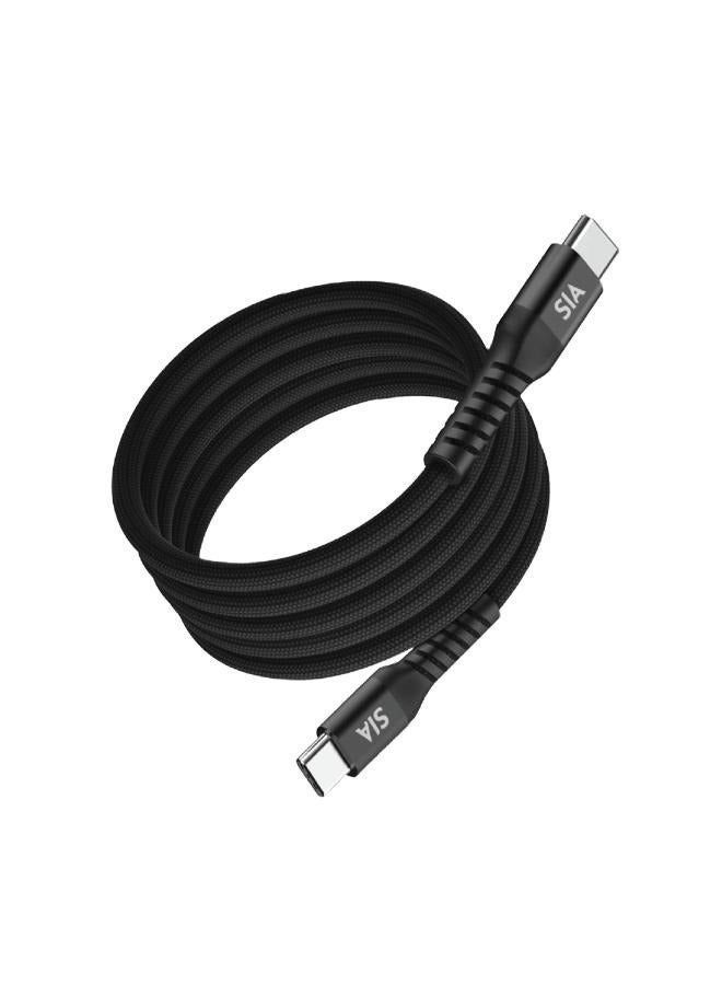 sia MAGNETIC TIE  BRAIDED with nylon CABLE C-C  65W- 100CM   black with Black shell - Image 1