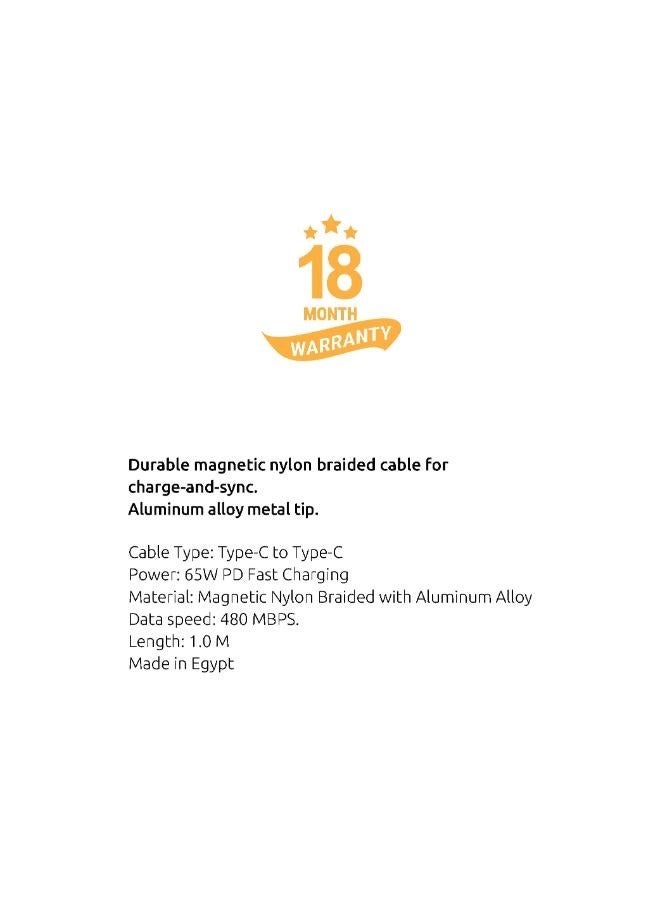 sia MAGNETIC TIE  BRAIDED with nylon CABLE C-C  65W- 100CM   black with Black shell - Image 2