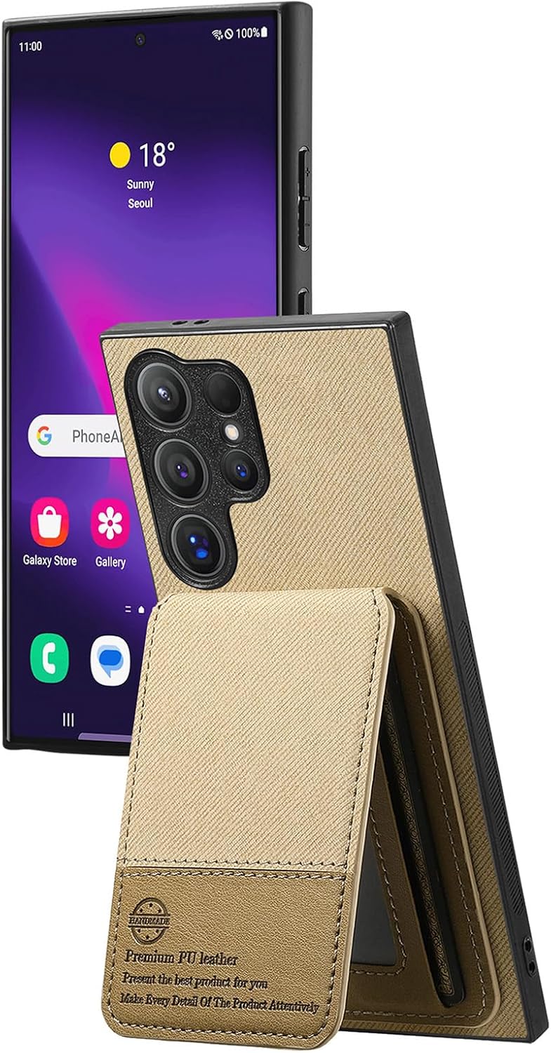 YUANSHXM-Wallet Case for Samsung Galaxy S25 Ultra/S25 Plus/S25,Heavy Duty Protection Up and Down Flip Non Slip Leather Business Case with Stand Function Cover for Women Men (S25,Beige) - Image 1