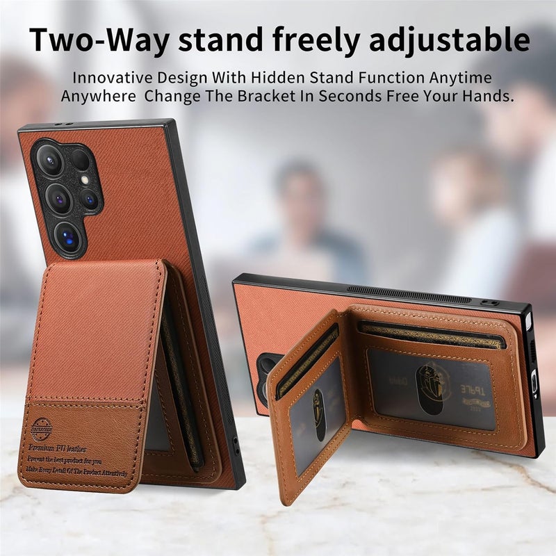 YUANSHXM-Wallet Case for Samsung Galaxy S25 Ultra/S25 Plus/S25,Heavy Duty Protection Up and Down Flip Non Slip Leather Business Case with Stand Function Cover for Women Men (S25,Beige) - Image 5