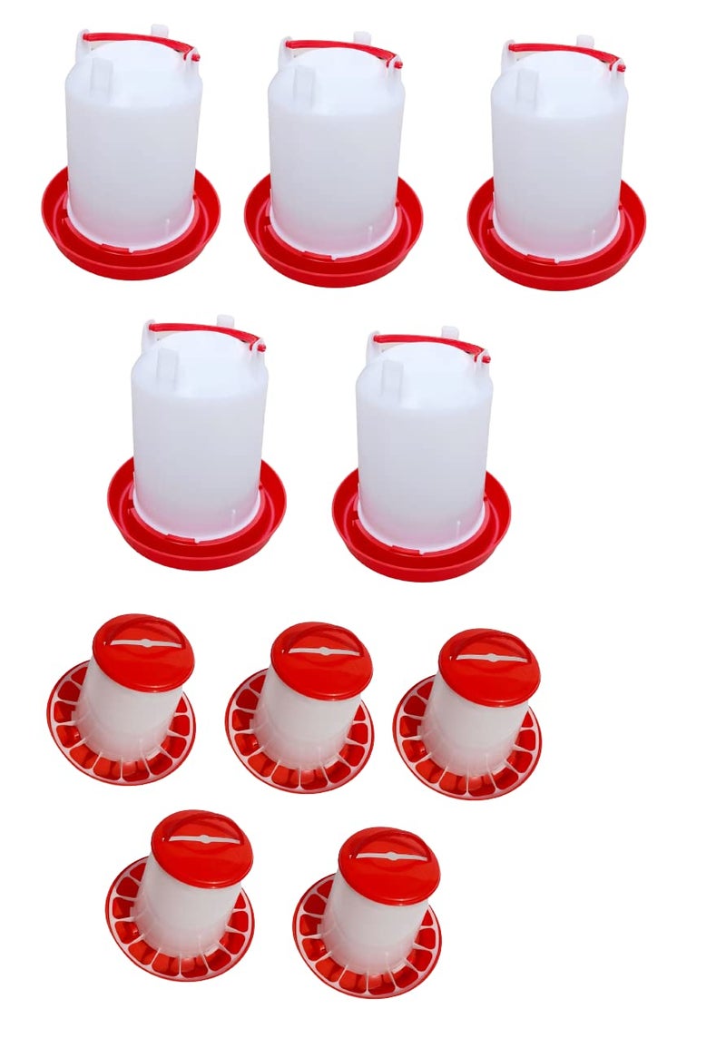 TMW TM&W Plastic Semi Automatic Water System and Feeding System for All Birds (White, Qty= 1.5 kg Feeder 5 pieces and 1.5 LTR Drinker 5 pieces ) - Image 1