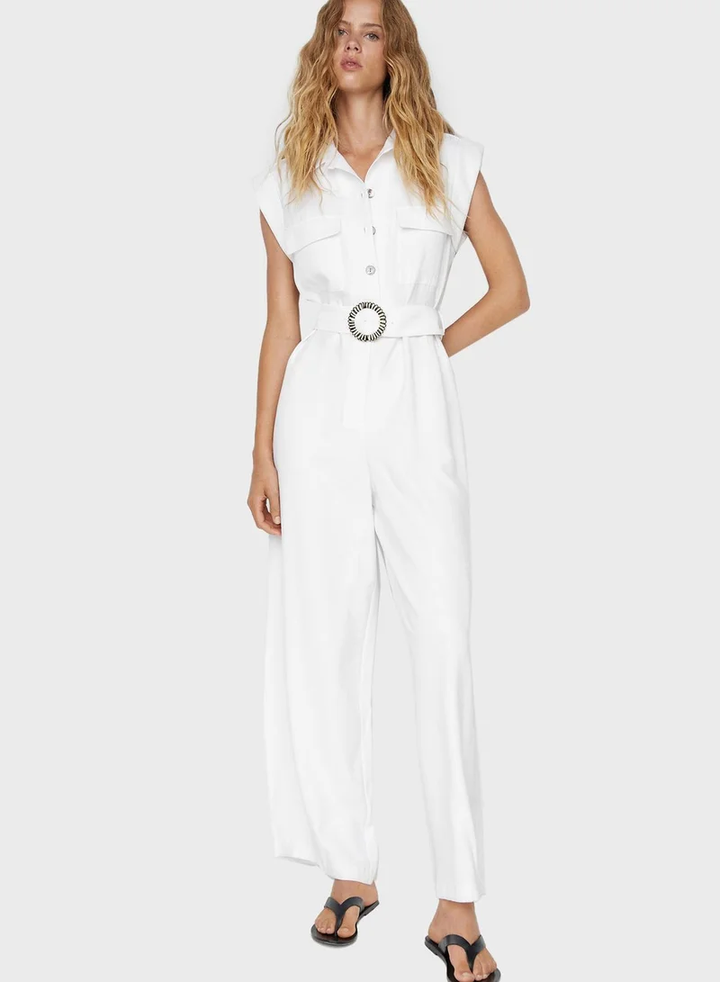 MANGO Pocket Detail Belted Jumpsuit