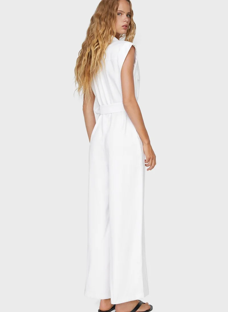 MANGO Pocket Detail Belted Jumpsuit