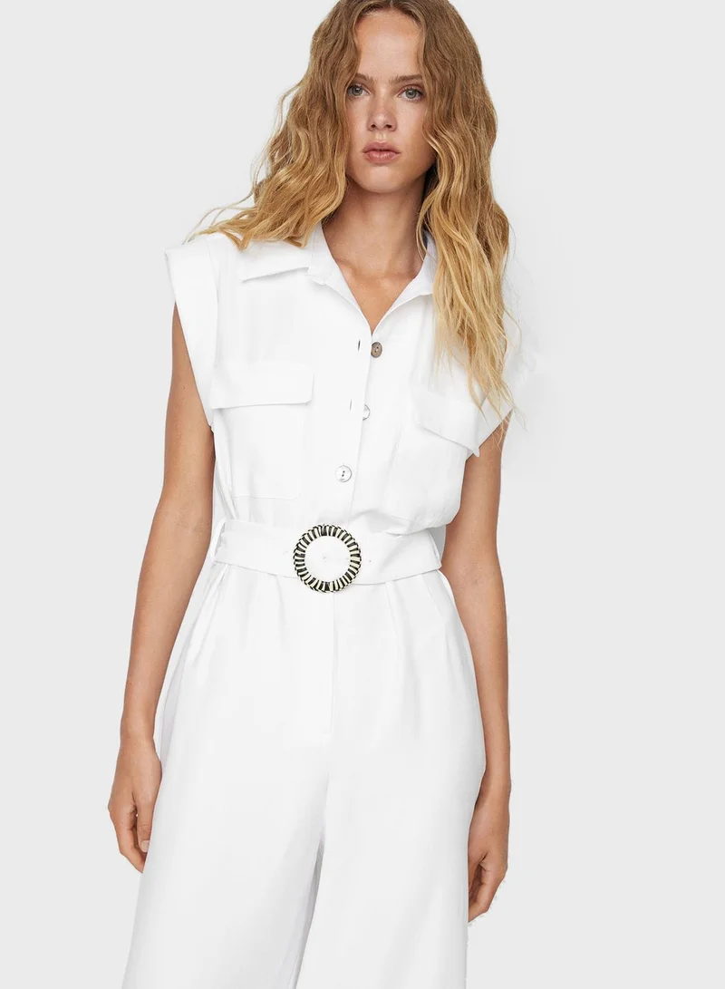 MANGO Pocket Detail Belted Jumpsuit