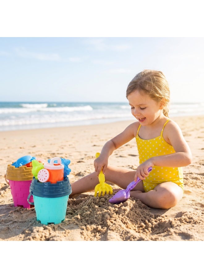 EASY FUTURE Beach Sand Toys Set Castle Bucket Sand Toys Complete Digging Shovel Rake Animal Molds Watering Can Smooth Edge Outdoor Backyard Sandbox Pretend Castle Building Play Kit NO.1902 - Image 5