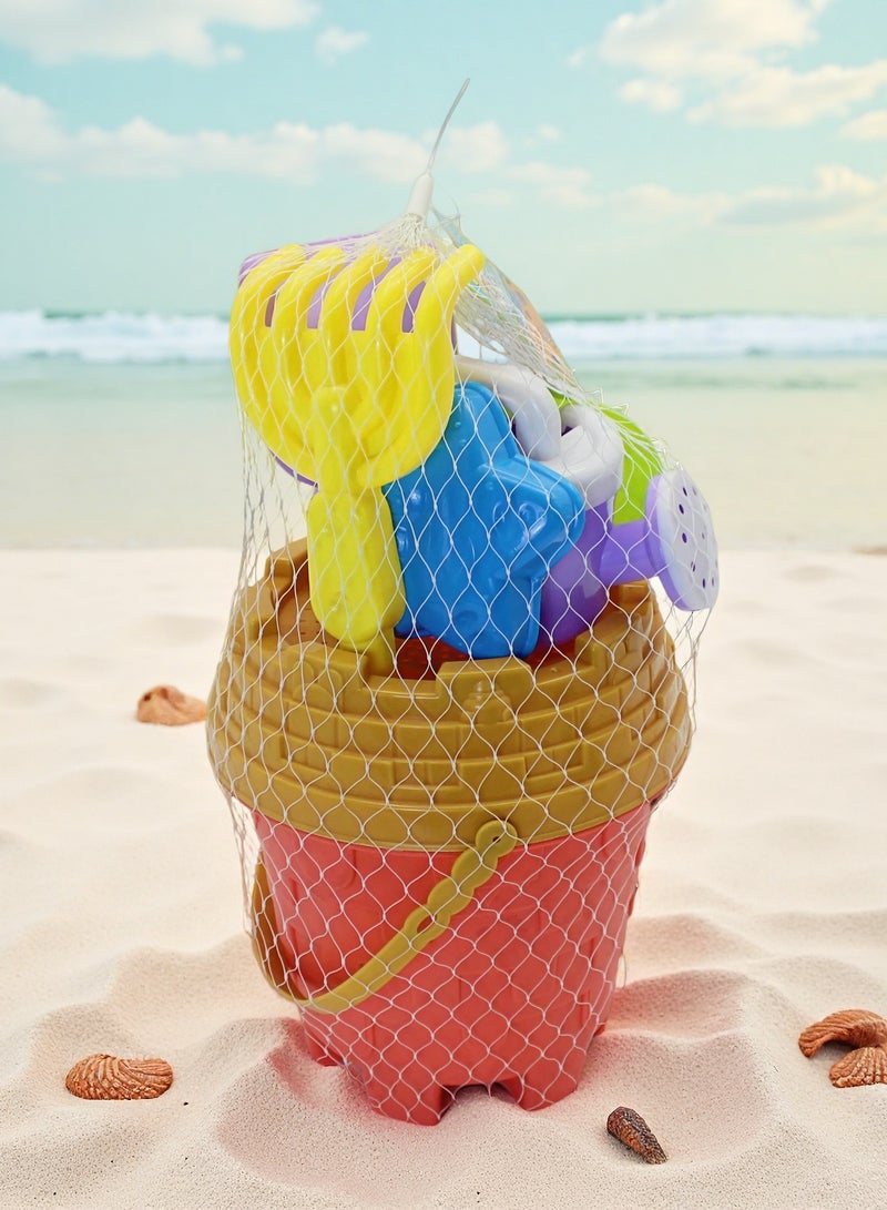 EASY FUTURE Beach Sand Toys Set Castle Bucket Sand Toys Complete Digging Shovel Rake Animal Molds Watering Can Smooth Edge Outdoor Backyard Sandbox Pretend Castle Building Play Kit NO.1902 - Image 1